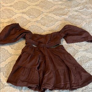 Free People Brown Ruffled Off-the-Shoulder Sundress